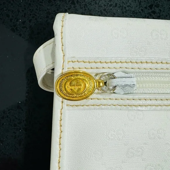 Vintage Gucci Interlocking GG Clutch purse shoulder bag ivory gold authentic - Picture 3 of 16